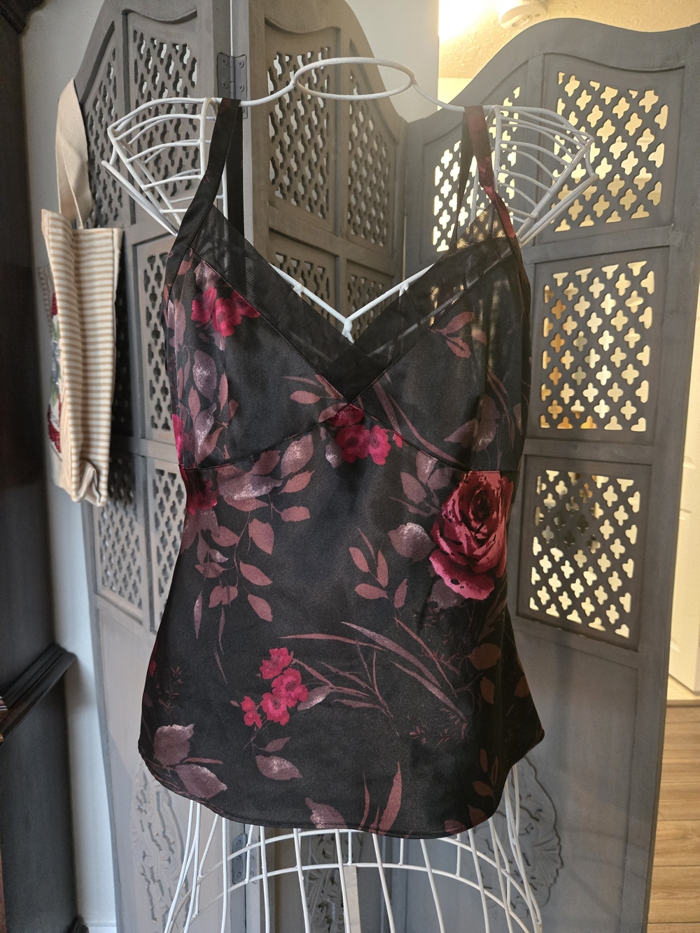 George Black Satin Floral Cami with Rose Print